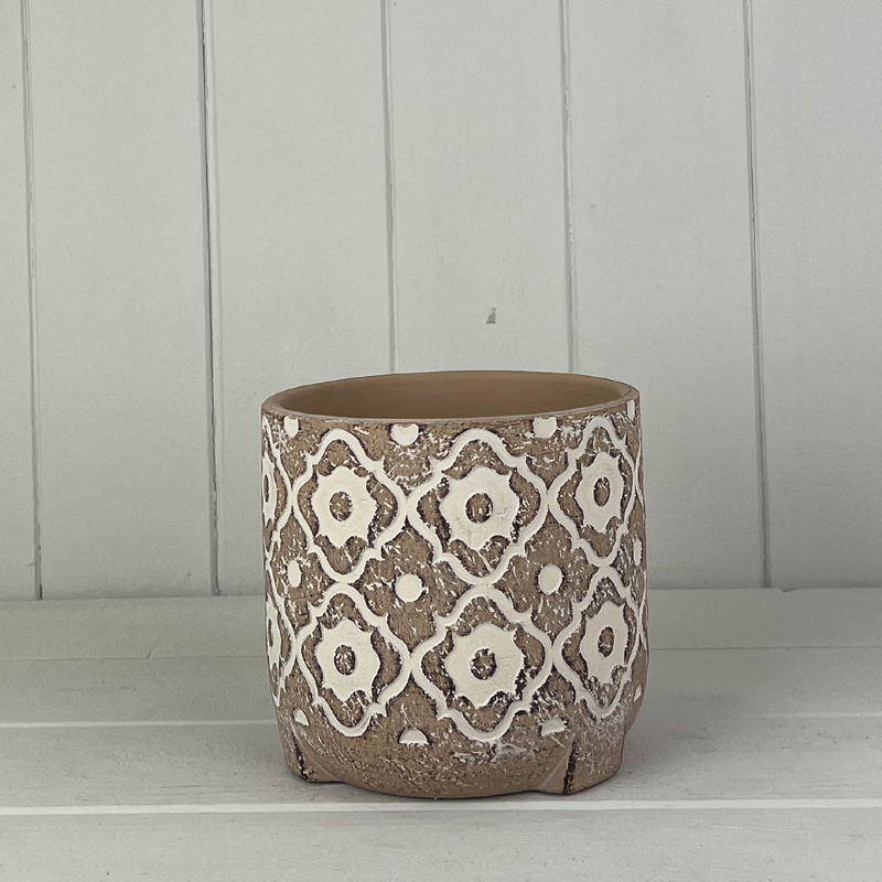 Medium Round Brown Patterned Cement Pot  detail page